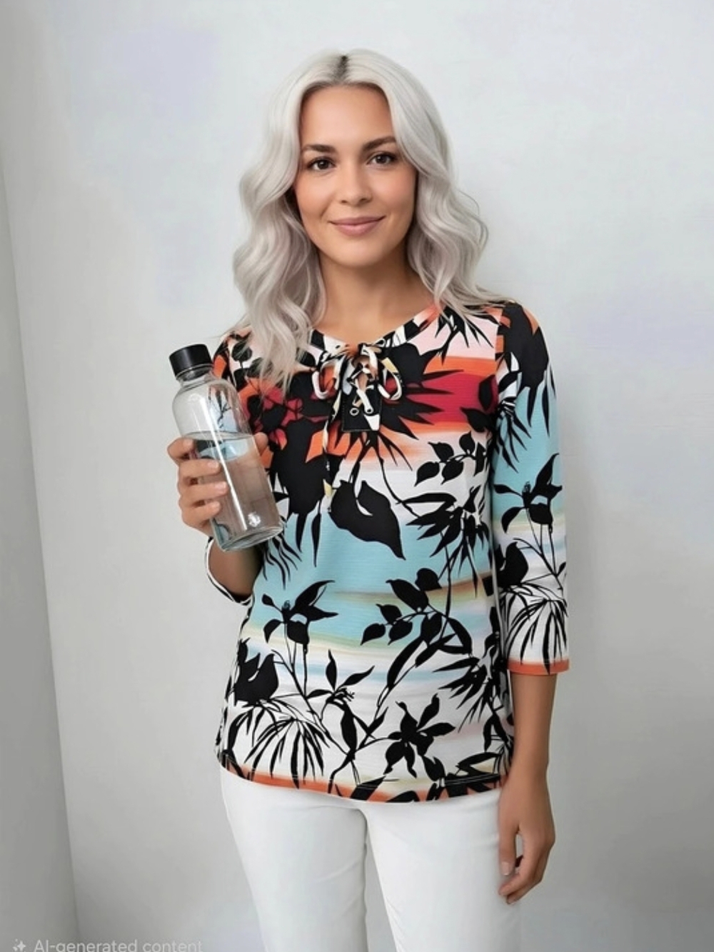Women's Garden Oasis Sunset Tropical Casual 3/4 Sleeve T Shirt Small